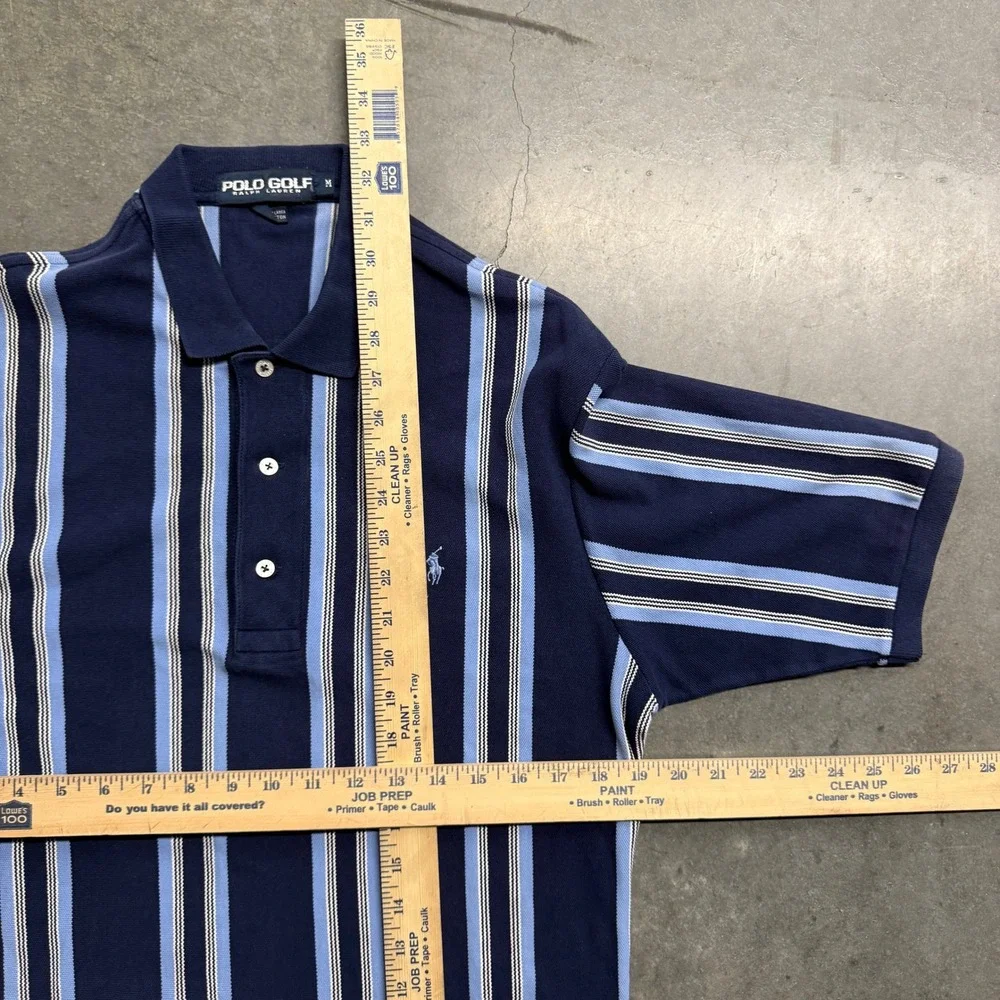 Polo Golf Ralph Lauren Mens Medium Navy Striped Pique Polo Shirt Short Sleeve
